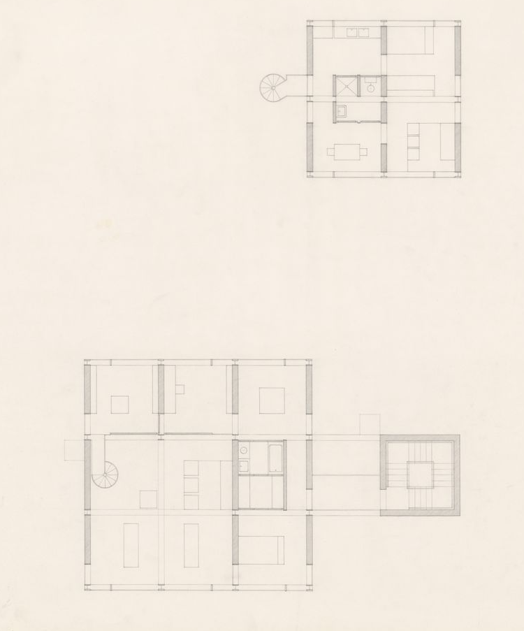 John Hejduk. Sketches with annotations for Texas Houses, 1954-1963. 