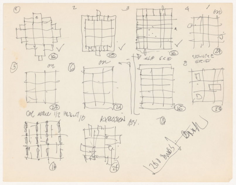 John Hejduk. Sketches with annotations for Texas Houses, 1954-1963. 